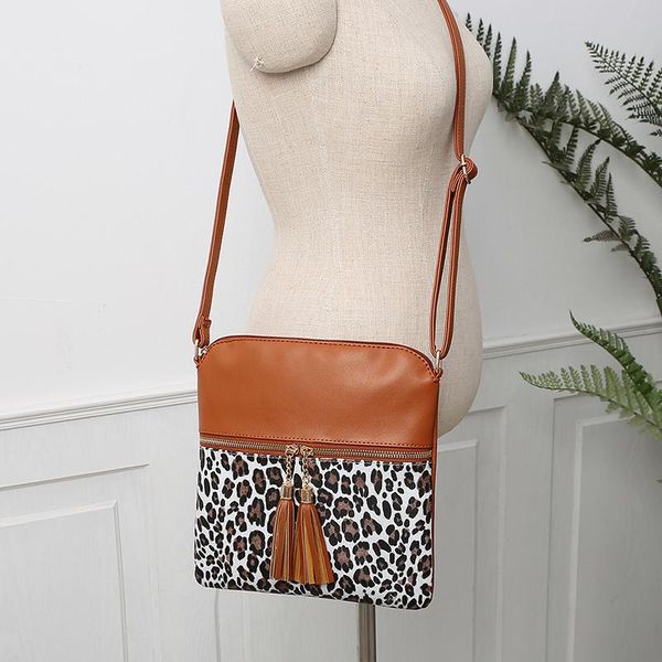 

evening bags 2021 arrival leopard print crossbody female bag one strap with tassel color contrast fashion lady