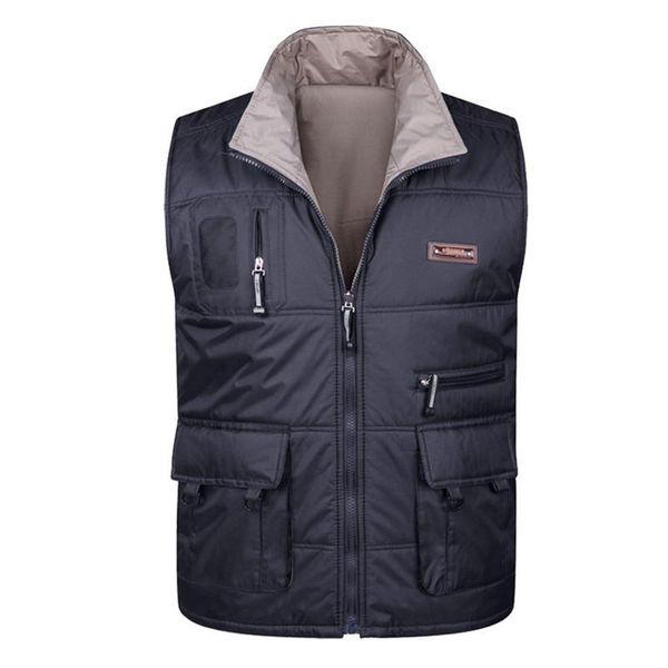 

men's vests winter thick warm cotton vest for men spring autumn male casual multi pocket ppopographer sleeveless baggy jacket mens wais, Black;white