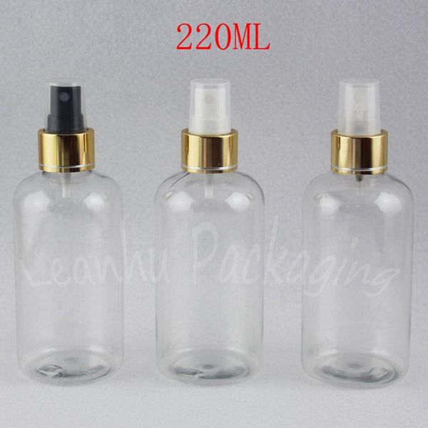 

storage bottles & jars 220ml transparent plastic bottle with gold spray pump , 220cc empty cosmetic container toner / water sub-bottling