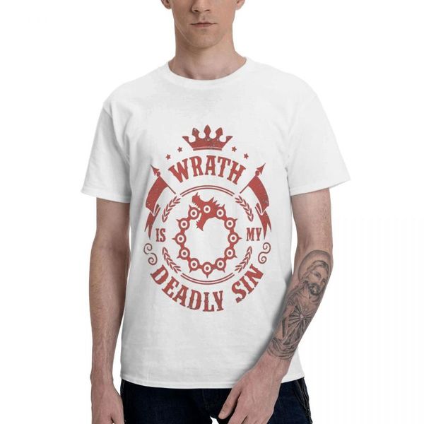 

men's t-shirts graphic print wrath seven deadly sins tee leisure organic cotton camiseta o-neck, White;black