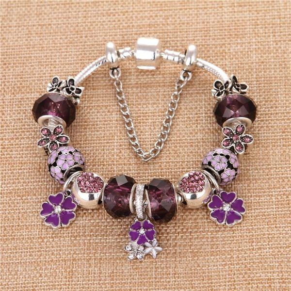 

charm bracelets 2021 flower pendant purple crystal zircon charms diy fashion cute elegant & bangles for women gift, Golden;silver