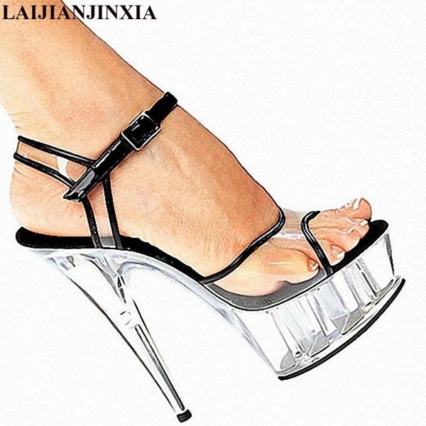 

zapatos mujer peep toe sandals 15cm thin high heels crystal platform woman shoes wedding pumps dress, Black
