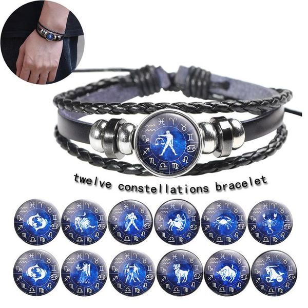 

charm bracelets 2021 bracelet femme men women constellation 12 zodiac sign punk woven leather fashion accessories adjustable, Golden;silver