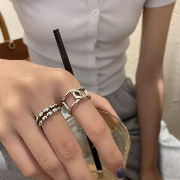 

korean open ring 925 sterling silver cross winding knot, Black