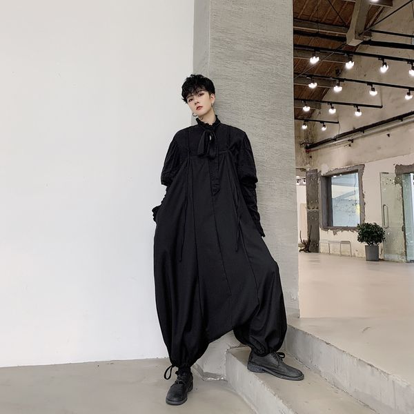 

pants fashionable the designer deconstructs suspenders dark pioneer wide style men's casual yamamoto trend, Black