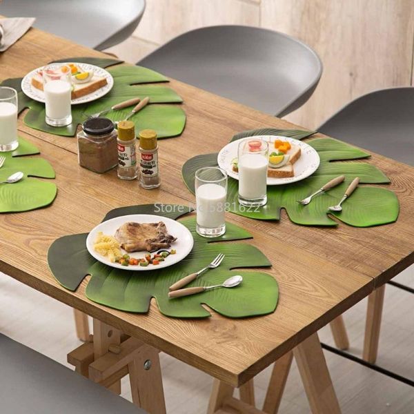 

mats & pads 4pcs banana leaf placemat table mat waterproof cloth cup bowel pot pad holder kitchen decoration