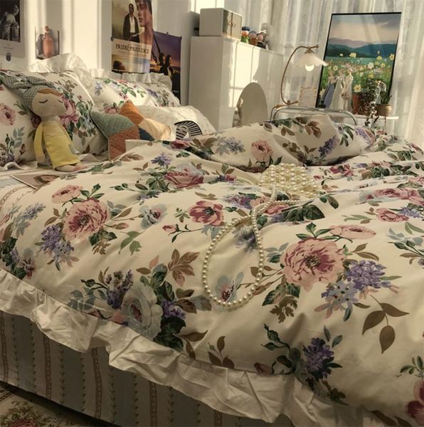 

european american country pastoral bedding set,romantic cotton twin full  home textile bed sheet pillow case duvet cover sets