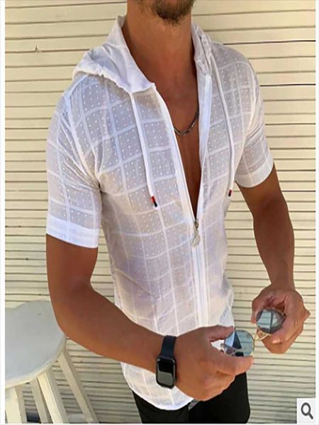 

men's t-shirts 2021 the latest fashion short-sleeved one-piece hat, zipper t-shirt, stylish man, White;black