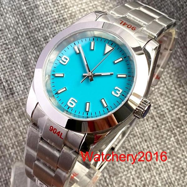

wristwatches 36mm 39mm blue steril dial luminous nh35 pt5000 miyota automatic movement mens watch sapphire crystal oyster bracelet, Slivery;brown