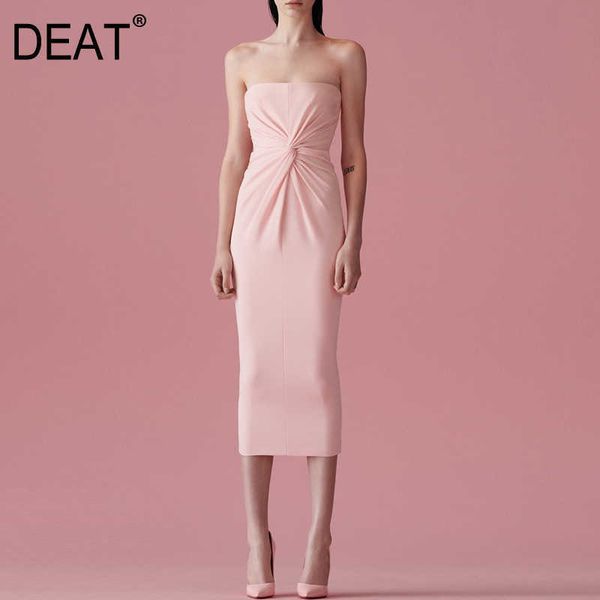 

[deat] summer fashion slash neck high waist breast wrap knee-length sleeveless pink elegant dress women 13c792 210527, Black;gray