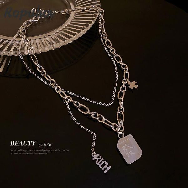 

chains ropuhov hair square letter necklace hip hop double clavicle chain metal cold sweater, Silver