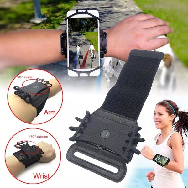 

universal cell phone holder wristband fit for x xs xr max 7 8 plus 180 rotatable running sport wrist arm band s10 s9 s7 elbow & knee pads, Black;gray