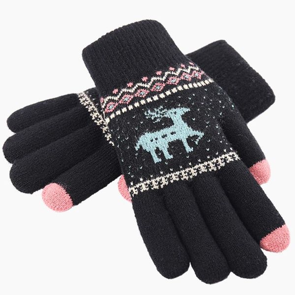 

five fingers gloves women' cashmere knitted winter plus velvet thickening cute christmas finger autumn warm skiing, Blue;gray