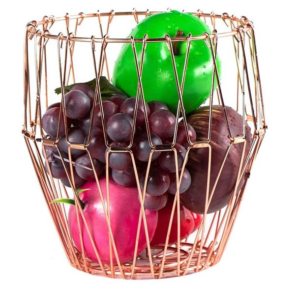 

storage baskets 1 pcs flexible wire fruit bowl,transforming,kitchen counterbasket for bread&decorative items,rose gold