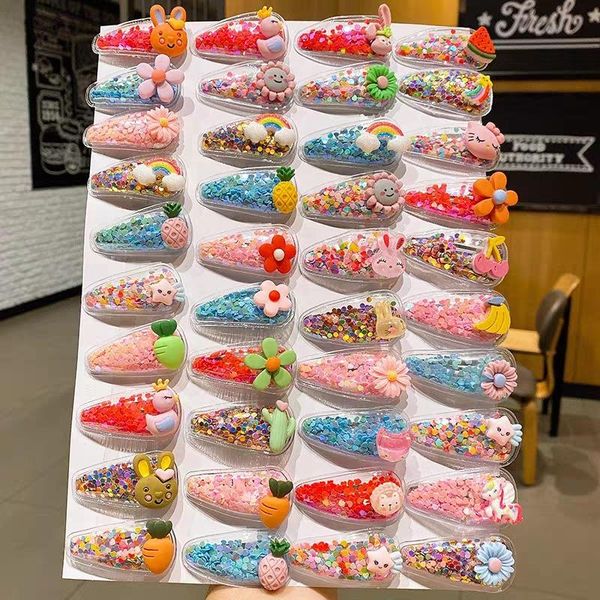 

hair accessories children's quicksand hairpin clip fruit cartoon transparent all-inclusive bobby pin for girls gift, Slivery;white