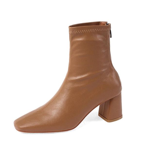 

boots autumn winter korean version thick heel short women square head elastic socks white thin high heels, Black