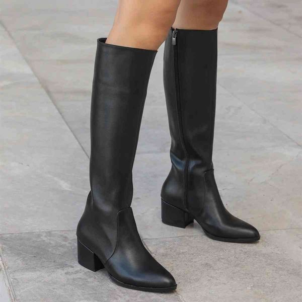 

boots brand lydian, black tan white color quality knee high all season 5 cm square heel women 's boots