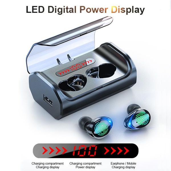 

cell phone earphones 5.0 earphone touch control wireless headphons hd tws stereo waterproof headset with 2500mah led display charg