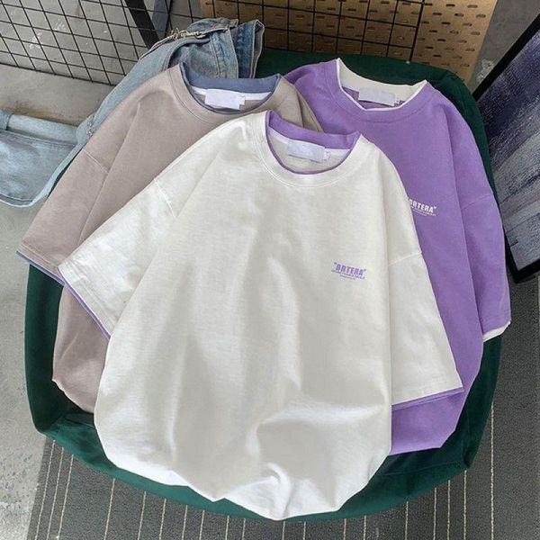 

women's t-shirt cotton purple short sleeve for women 2021 summer student korean loose two-piece ins [deliver within 7 days], White