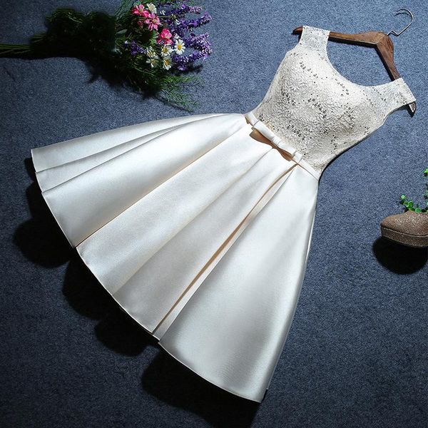 

women's wedding party dress plus size o neck sequin lace satin short formal prom evening for year 2021 cocktail dresses, White;black