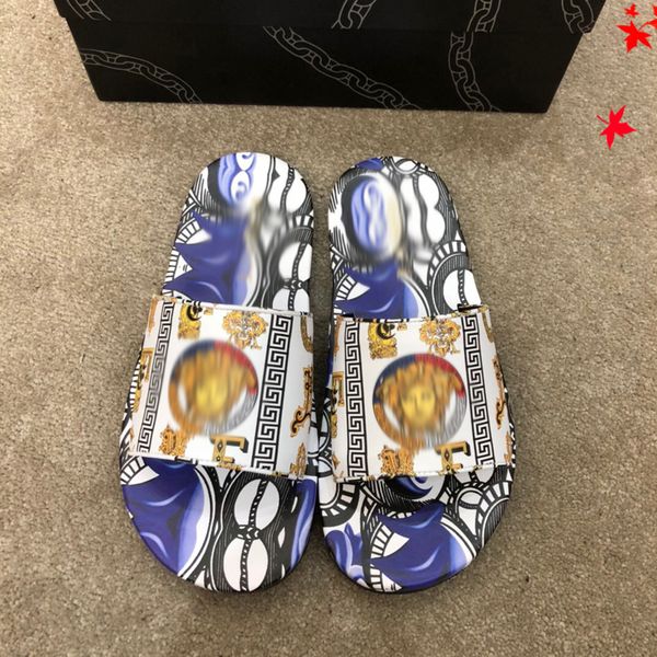 

2021 slipper designer slide summer sandals fashion men beach indoor flat flip flops leather luxurys shoes mens slippers with box size 39-45, Black