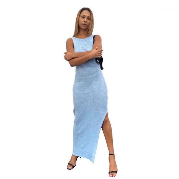 

casual dresses blue/black backless temperament slim midi dress woman 2021 summer sleeveless solid long female patchwork s-l, Black;gray