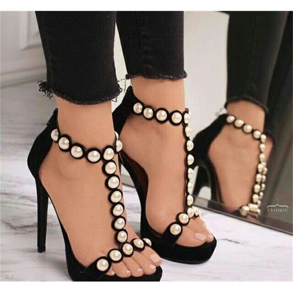 

sandal sweet design elegant pearls decoration high-fashion stiletto s with fine heels, Black