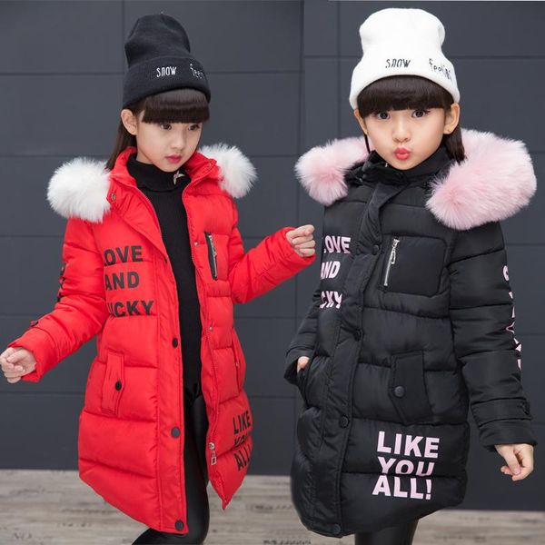 

coat 5-13 y winter jacket for girls down coats girl fur collar children's parkas long warm thicken printing, Blue;gray