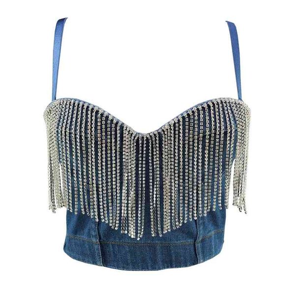 

women wear fashion tassel outer corset diamond shiny cowboy buster crop korean camis l777 210527, Black;gray