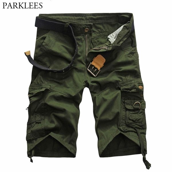 

army green cargo shorts men multi pocket casual design fashion shorts homme cotton loose lightweight work shorts male 210522, White;black
