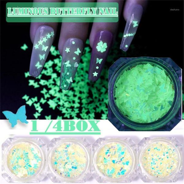 

nail art glitter 3d glow in the dark sequins luminous moon star flower slices nails decor paillette fluorescent flakes1, Silver;gold
