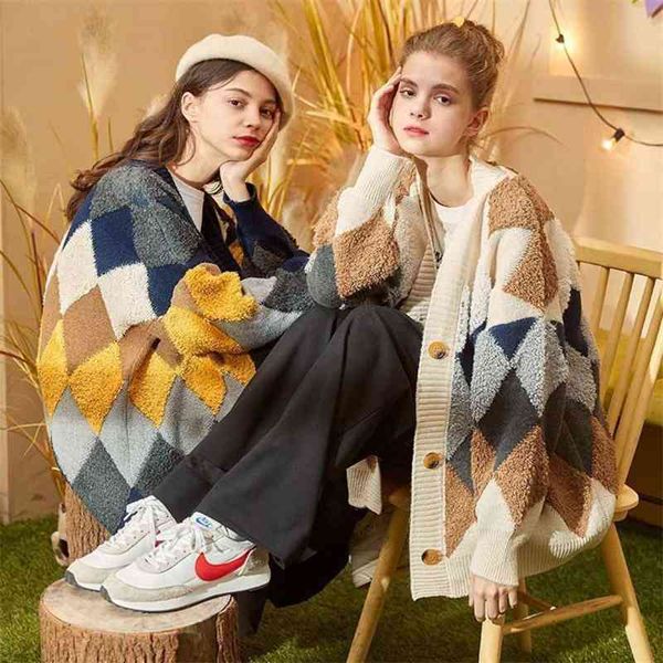 

women's jackets coats 2021 spring and autumn versatile cardigan sweater loose v-neck thickened net red e3is, Black;brown