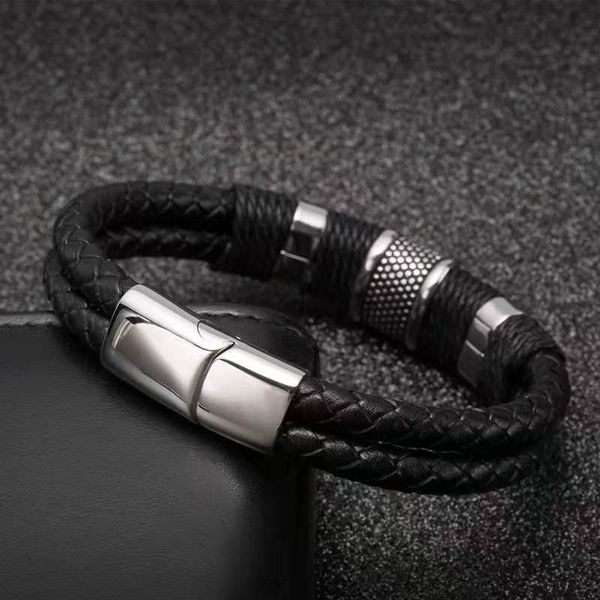 

charm bracelets 2021 bracelet hand weave black leather rope chain stainless steel magnetic bangles men's friendship gift, Golden;silver