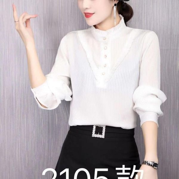 

women's blouses & shirts shirt 2021 small pullover fashion lotus leaf side long sleeve korean mother's chiffon, White