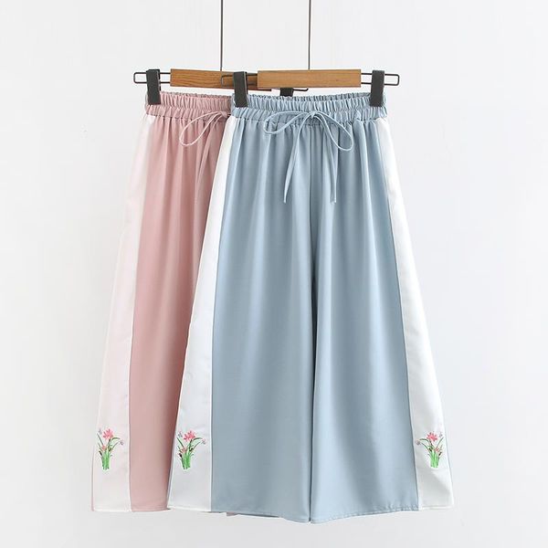 

women's pants & capris 2021 summer casual women drawstring loose wide leg fashion calf-length female, Black;white