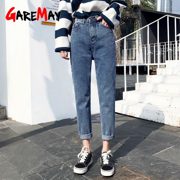 Damen Jeans Plus Size Street Style Hohe Taille Denim Hosen gewaschene Baumwolle Loose Boyfriend für Frauen Koreanische Mode 210428