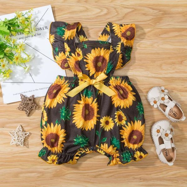 

jumpsuits summer infant baby rompers girls floral sunflower print sleeveless cotton collar soft clothes boys toddler jumpsuit, Blue
