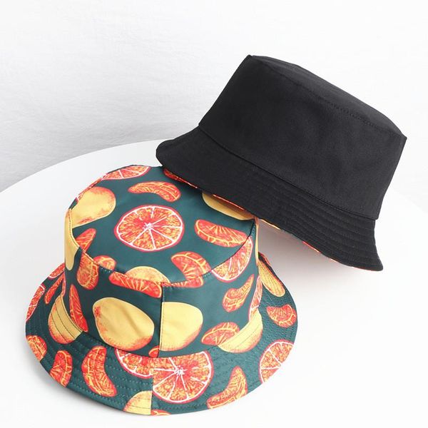 

cloches cotton fruit orange print bucket hat fisherman outdoor travel sun cap hats for men and women 205, Blue;gray