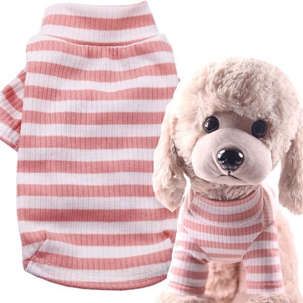 

dog apparel spring summer dogs high elasticity wild stripe sweater turtleneck flimsy cotton bottoming blouses for small puppy clothes