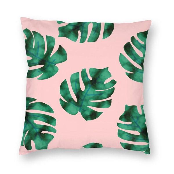 

cushion/decorative pillow tropical grenn leaves on peach cushion cover summer botanical plant square floor case for car pillowcase home deco