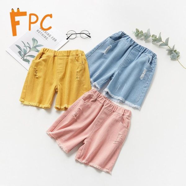 

shorts solid hole casual fashion denim straight slim elastic waist above knee for 4-13y girls teenagers clothes, Black