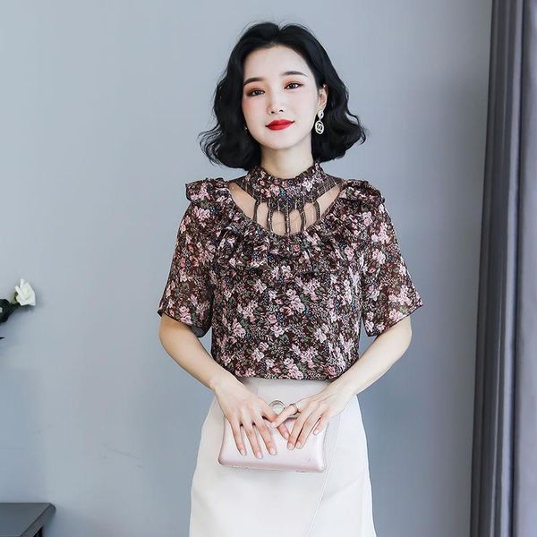

summer chiffon shirt women's short-sleeved loose blouse women blusas ropa de mujer blouses & shirts, White