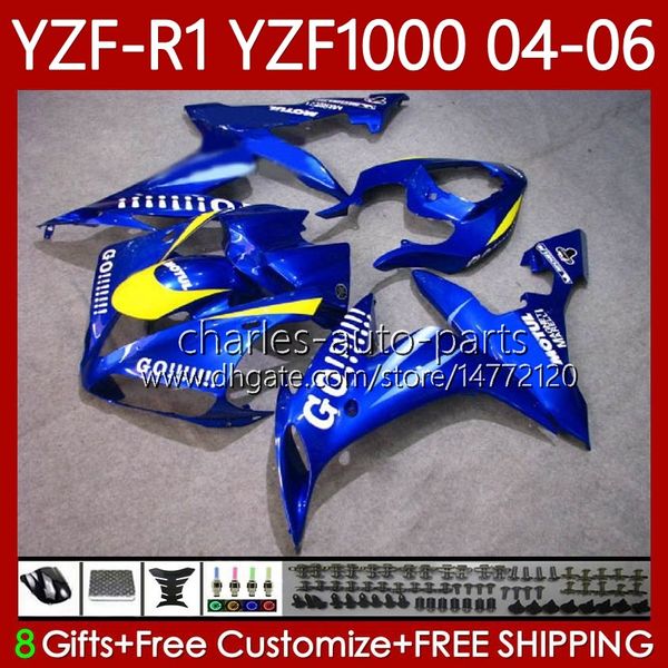Кит для кузова для Yamaha YZF R 1 1000 CC YZF1000 YZF-R1 2004 2005 2006 OEM Body 89NO.122 YZF R1 1000CC 2004-2006 YZF-1000 YZFR1 04 05 06 Мотоцикл обтекающий синий GO !!!