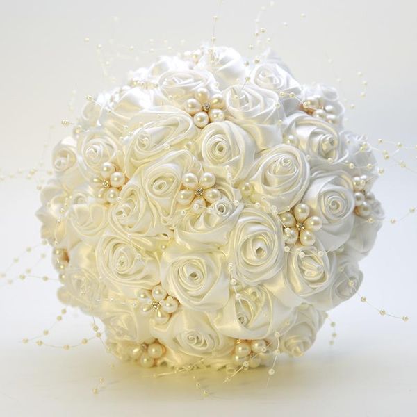 

decorative flowers & wreaths 1pc/lot white wedding bouquet gold diamond silver pearl decoration bridal artificial ribbon rose