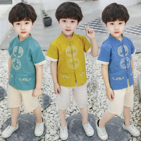 

other arts and crafts summer style boys costume embroidery suit chinese tang cotton linen children's clothing sp