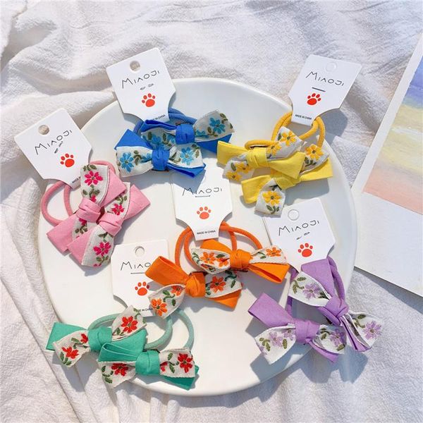 

hair accessories 1 pair fashion children's headwear sweet girl princess beautiful embroidery flower fabric bow rubber band, Slivery;white