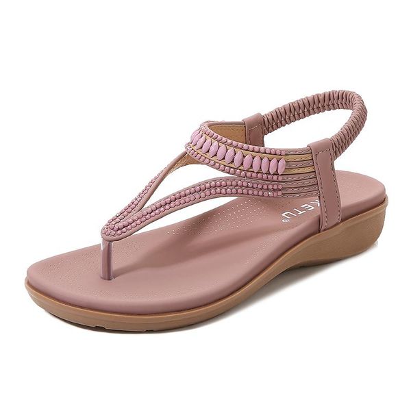 

sandals women summer fashion beach shoes ladies slippers casual flip flop soft flat bohemian beaded elastic band 35-42, Black