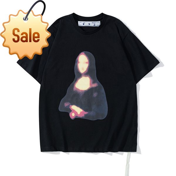 

fashion brand off mona lisa style casual couple short sleeve t-shirt, White;black