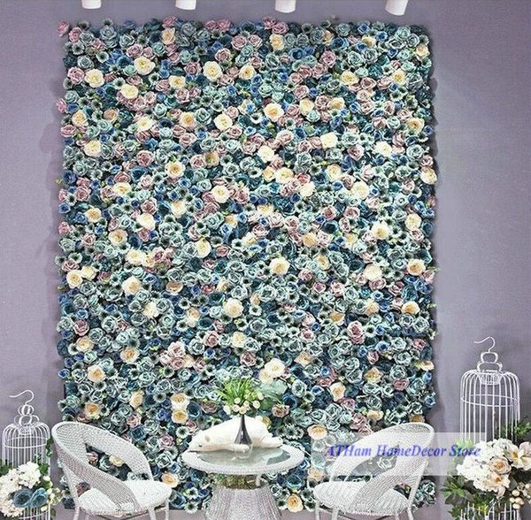 

lake blue blush champagne rose panel artificial flower 3d wall background wedding pography party home decoration decorative flowers & wreath