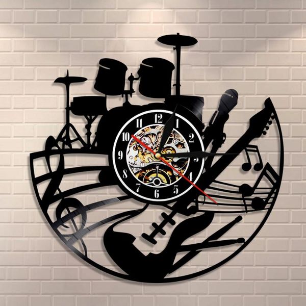 

wall clocks guitar and drum kits clock player music record rock instrument art n gift
